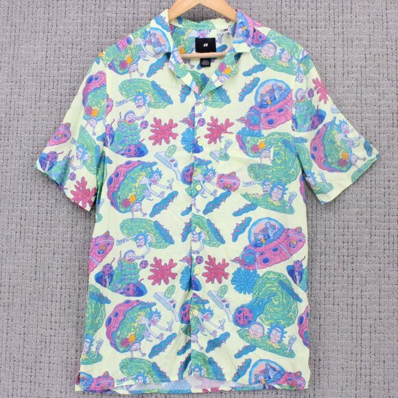 H&M x Cartoon Network Shirt Mens Small S Multicolor Rick & Morty All Over Print - Picture 1 of 9